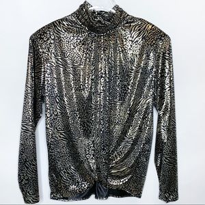 Vintage 80s Metallic Animal Print Blouse, Size 14